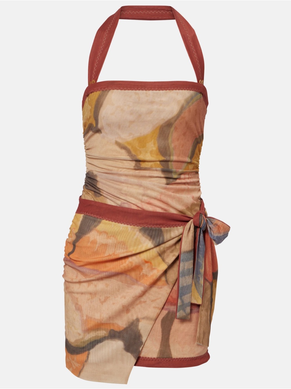 SIR Printed Halterneck Mesh Minidress